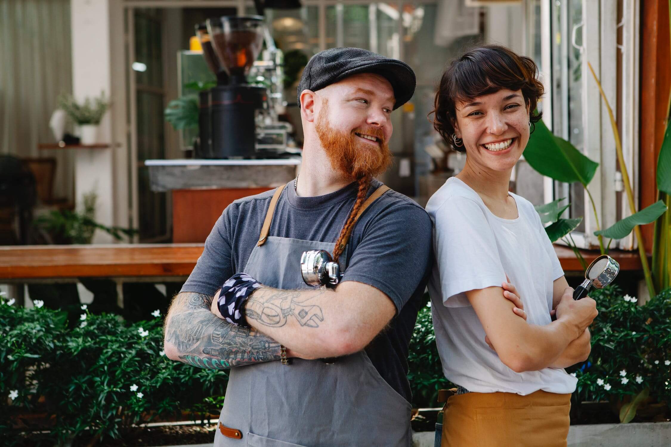 a man and a woman smiling