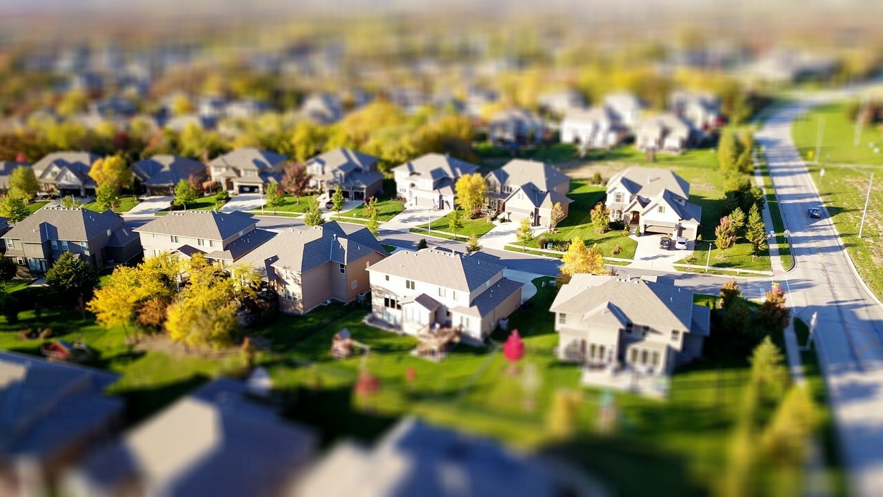 a landscape of houses and trees