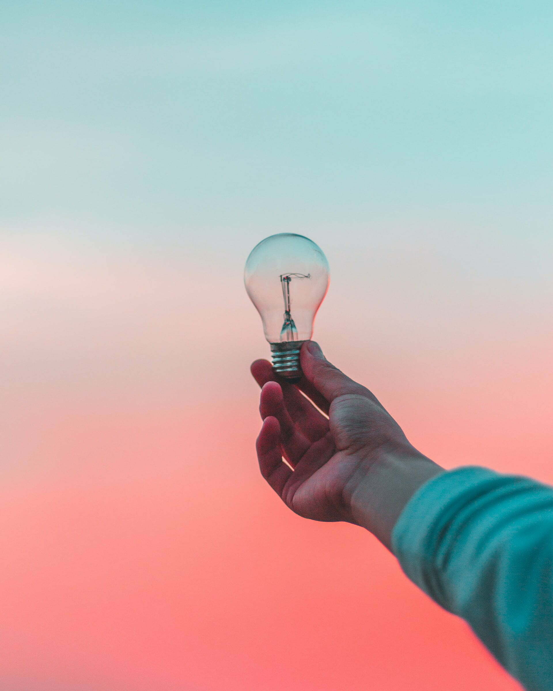 a hand holding a light bulb