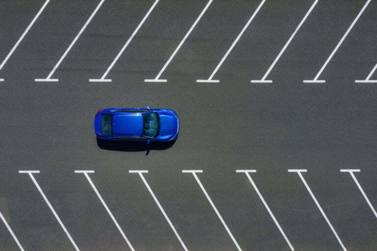 a blue car on a track