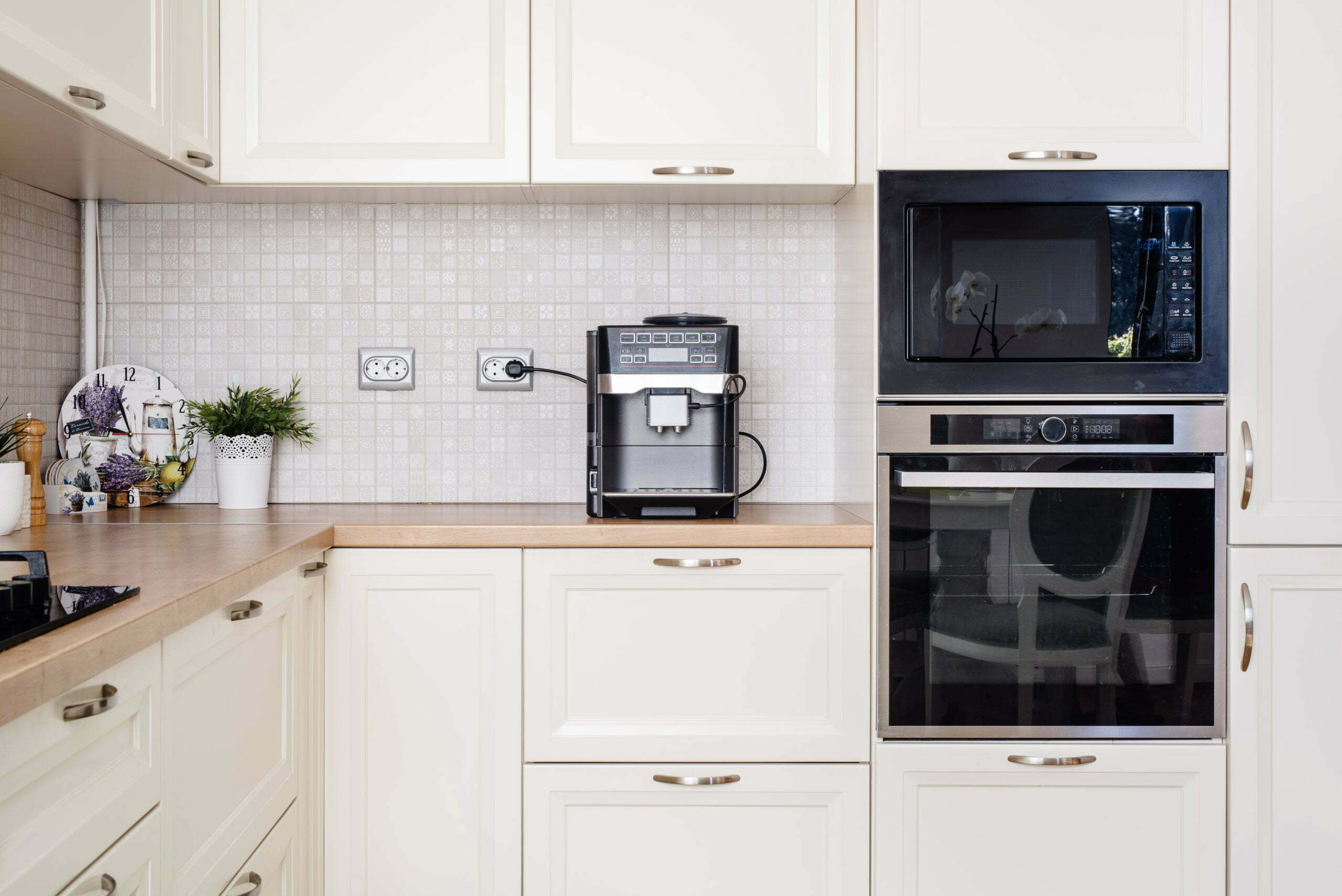 a microwave oven on a kitchen counter