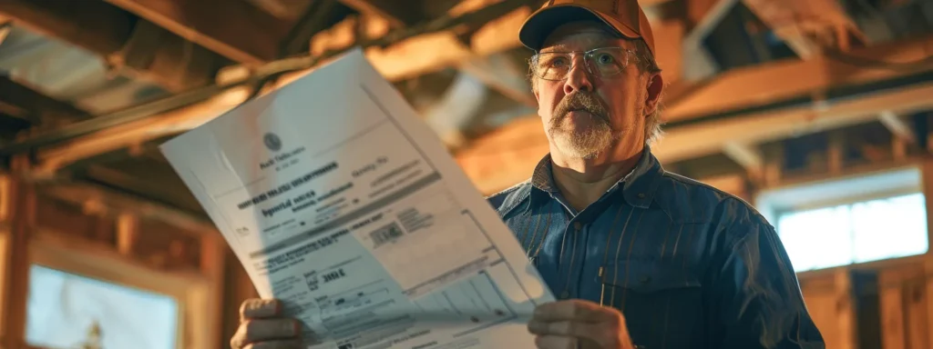 a plumber holding up their license and insurance certificates for inspection.